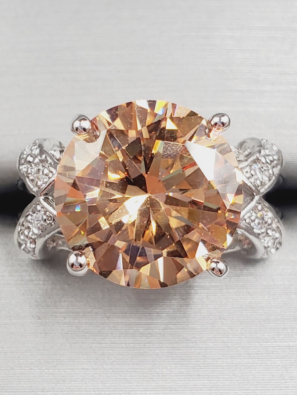 Champagne Round Cut Solitaire Ring - 925 Sterling Silver